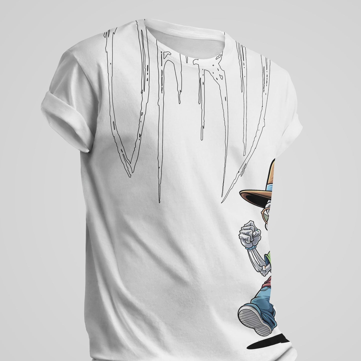 Oversized, Drop Shoulder, Streetwear, Offrid Drip Skull T-Shirt, Embrace the Rebel Vibe, Edgy Aesthetic Clothing, Casual Tee