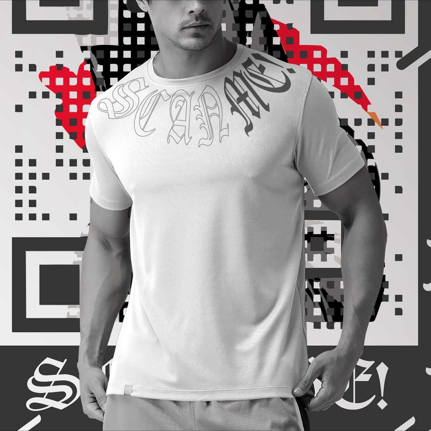 Oversized, Drop Shoulder, Offrid “Scan Me” QR Code T-Shirt, Streetwear, Oversized Tee, Urban Style, Unisex, advertising is on your T-shirt.