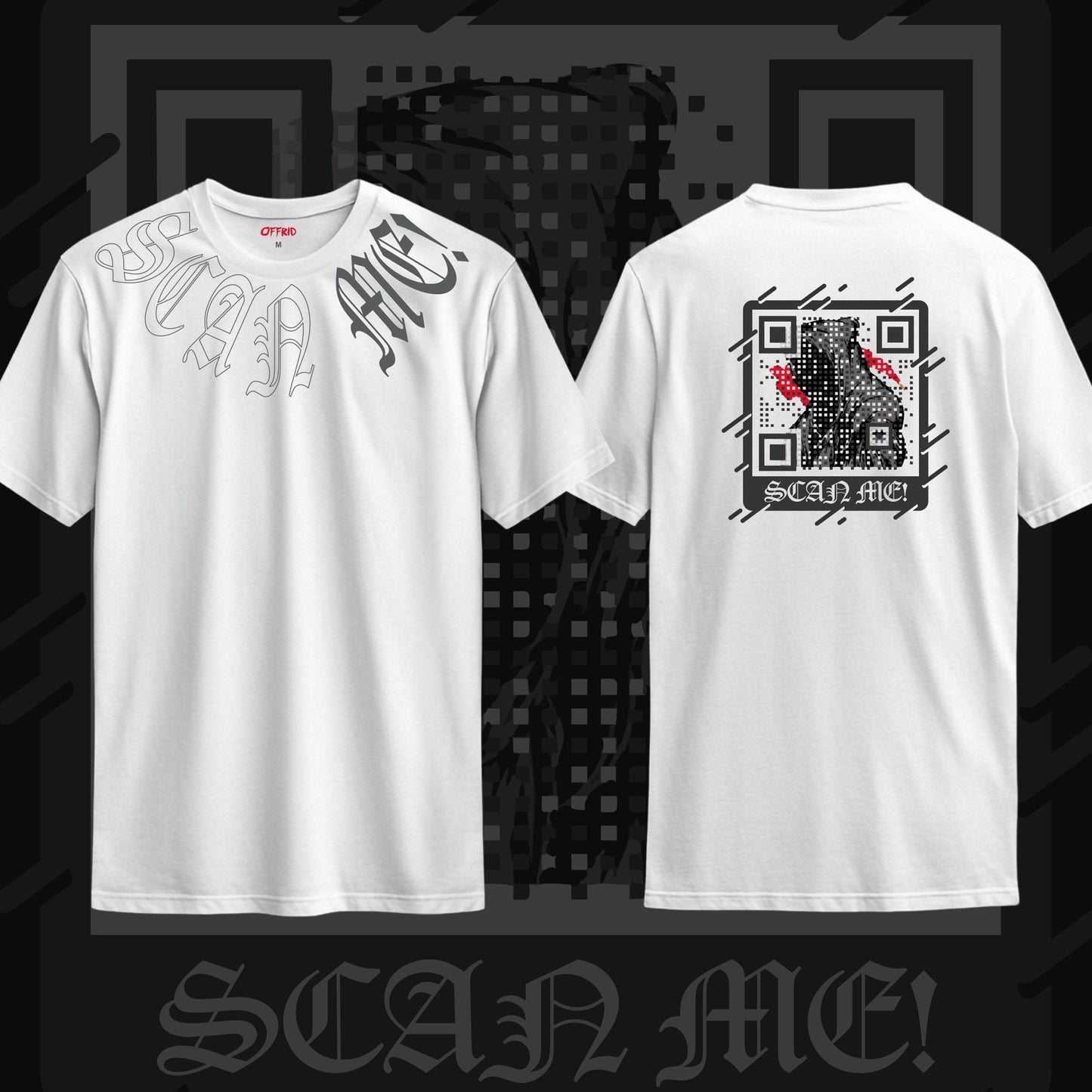 Oversized, Drop Shoulder, Offrid “Scan Me” QR Code T-Shirt, Streetwear, Oversized Tee, Urban Style, Unisex, advertising is on your T-shirt.