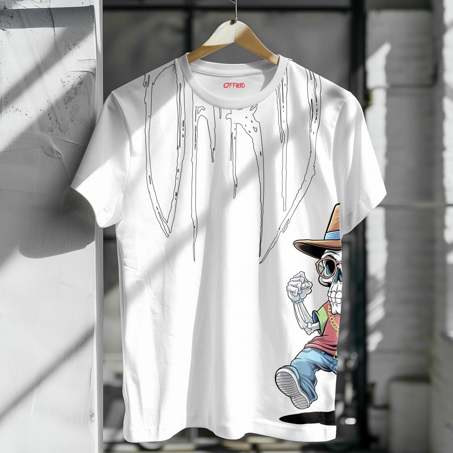 Oversized, Drop Shoulder, Streetwear, Offrid Drip Skull T-Shirt, Embrace the Rebel Vibe, Edgy Aesthetic Clothing, Casual Tee