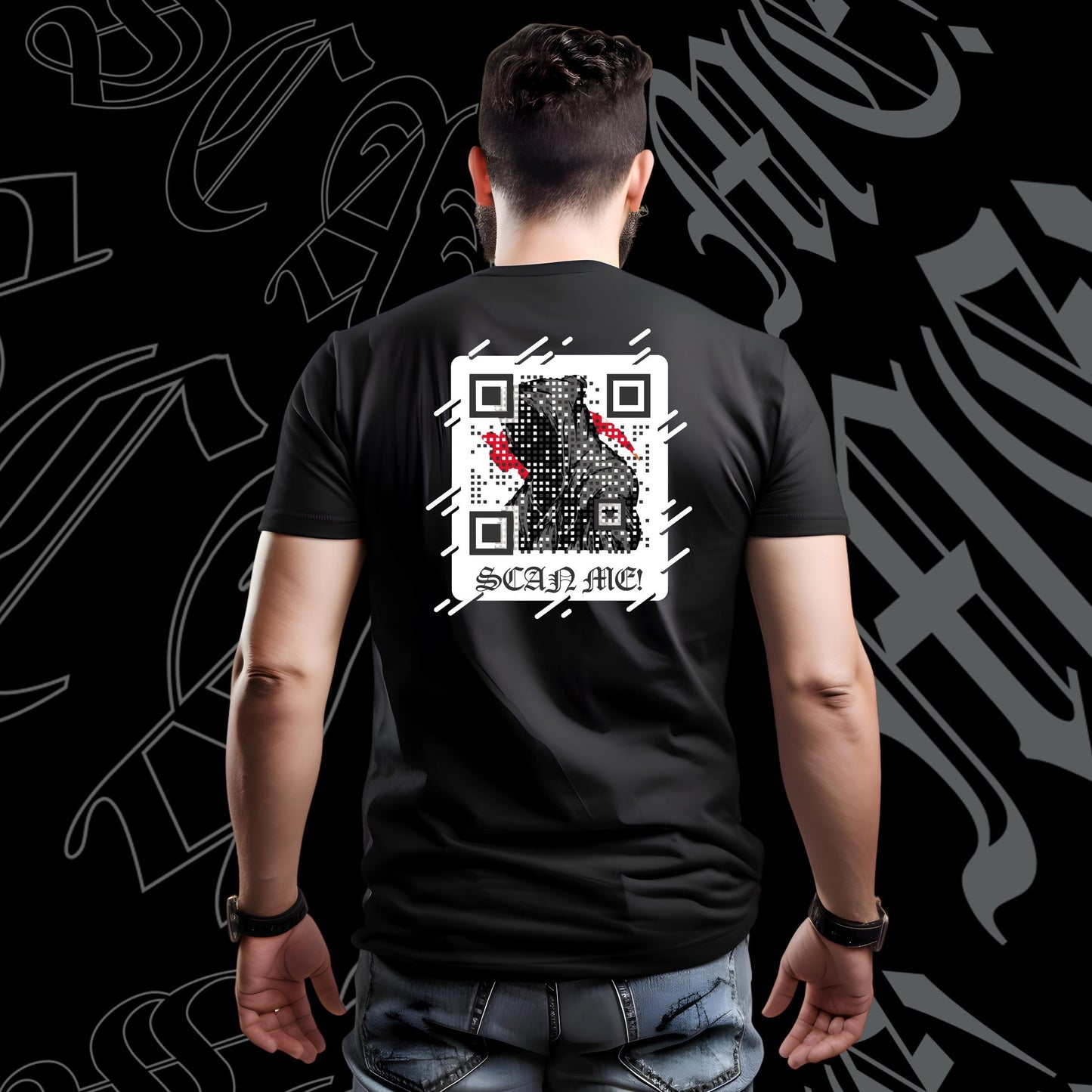 Oversized, Drop Shoulder, Offrid “Scan Me” QR Code T-Shirt, Streetwear, Oversized Tee, Urban Style, Unisex, advertising is on your T-shirt.